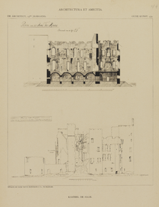 301105 Doorsnede en een opstand van de ruïne van kasteel De Haar (Kasteellaan 1) te Haarzuilens.N.B. De gemeente ...